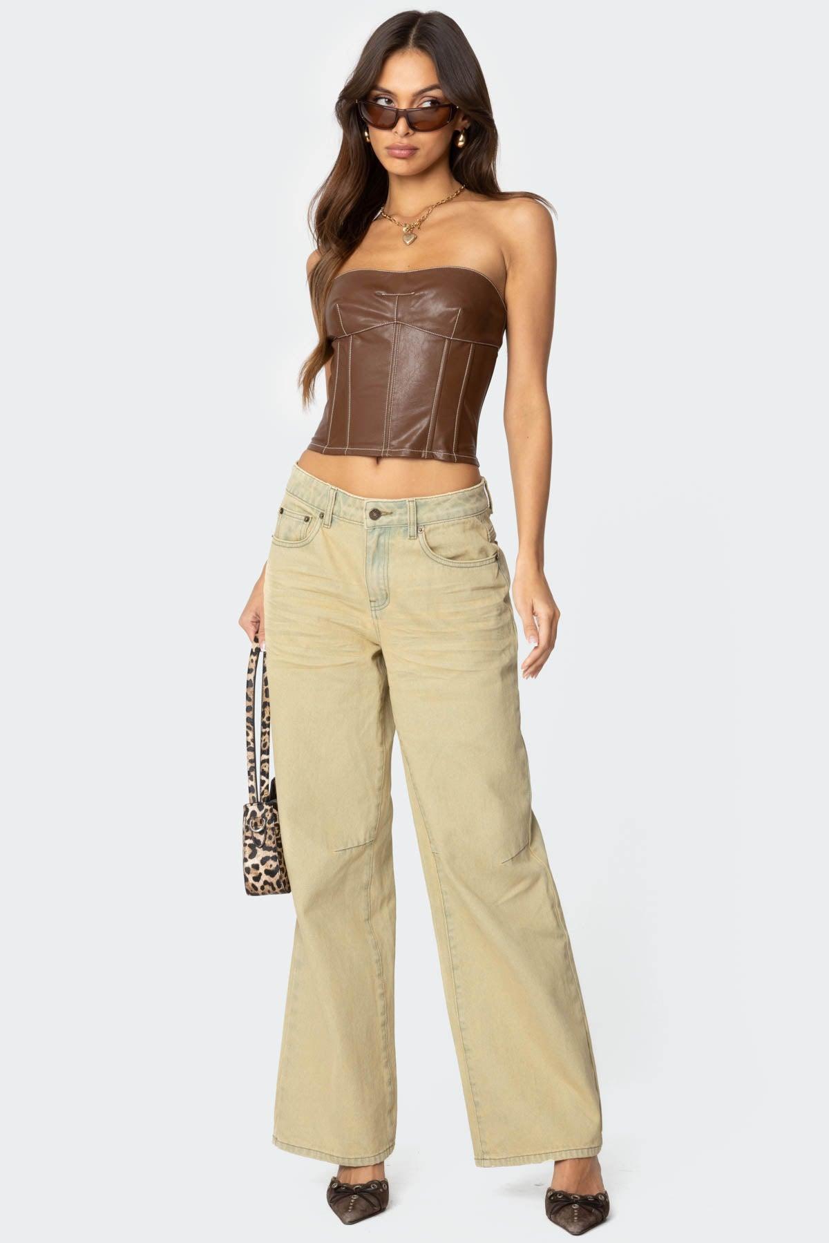 Moss Faux Leather Lace Up Corset Product Image