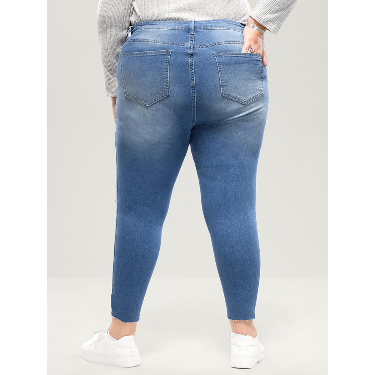 Plus Size Skinny Very Stretchy High Rise Medium Wash Distressed Jeans Women LightBlue Casual Plain High stretch Pocket Jeans BloomChic 14/1X Product Image