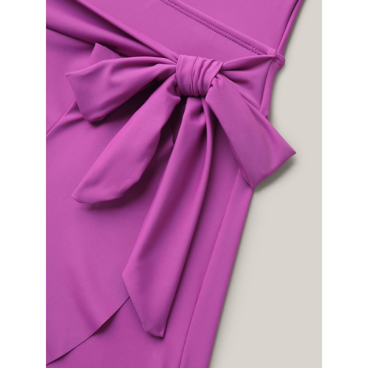 Plus Size Flared Hem Waist-Tie Surplice Swim Dress Women's Swimwear Deeppurplered Beach Bodycon Overlap Collar High stretch Curve Swim Dresses BloomChic 26/4X Product Image