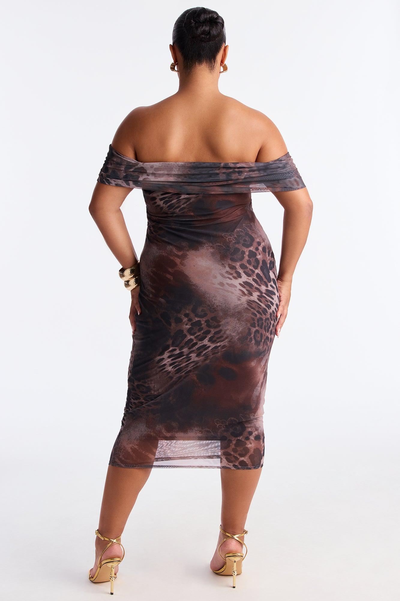 Soraya Off Shoulder Mesh Midi Dress - Brown/combo Female Product Image