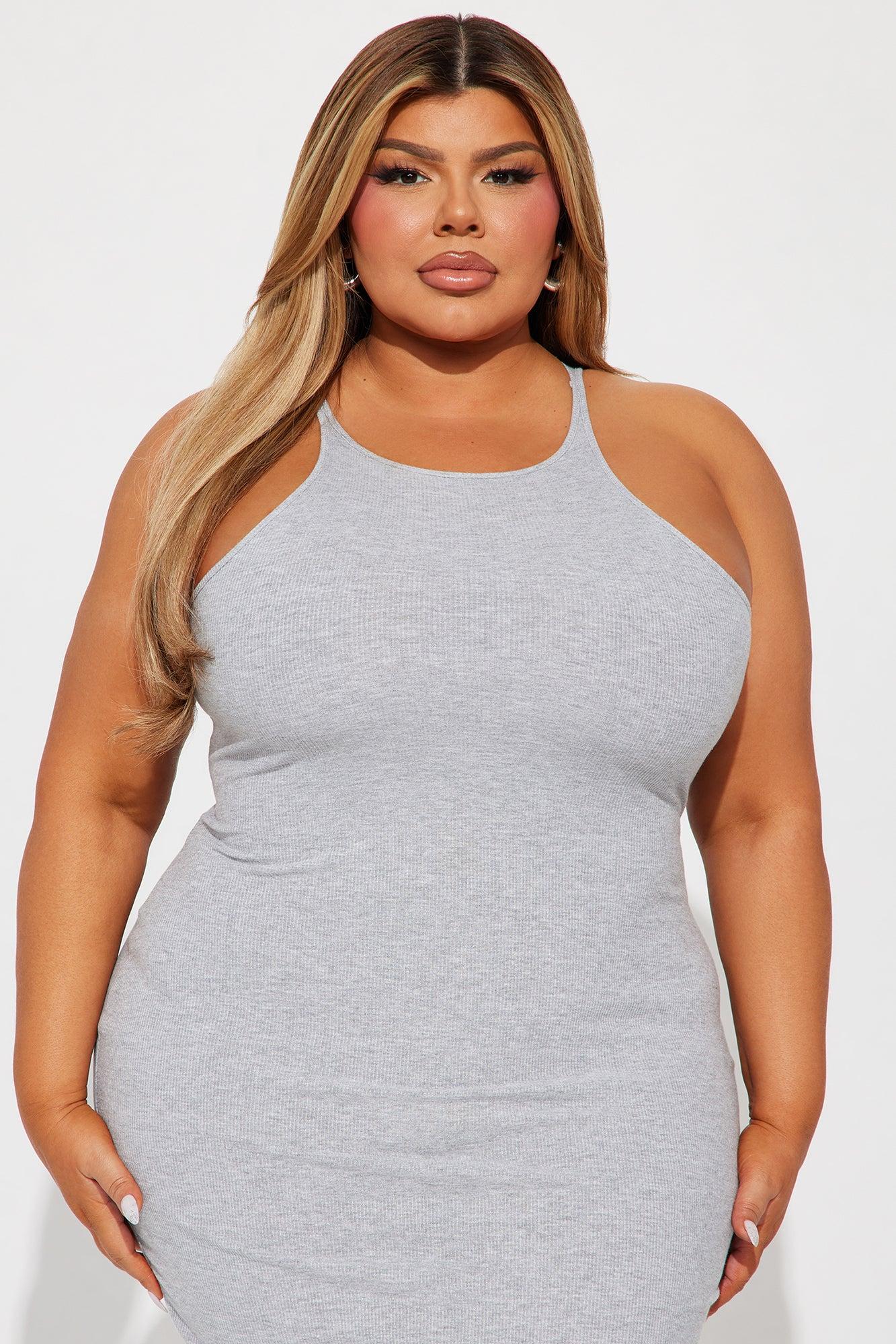 Sleek Chic Ribbed Midi Dress - Heather Grey Product Image