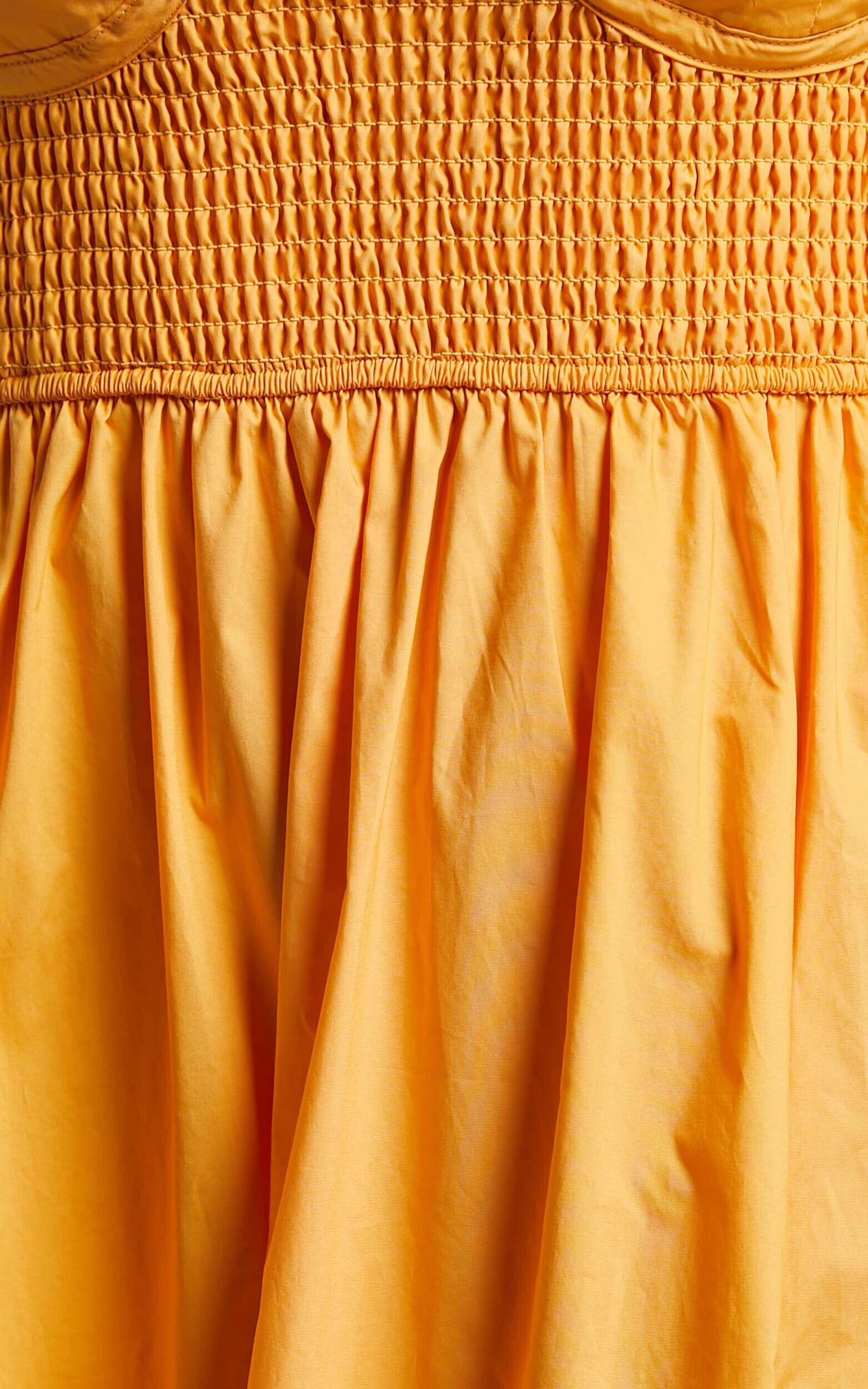 Raiza Midi Dress - Shirred Waist Puff Sleeve Dress in MARIGOLD Product Image