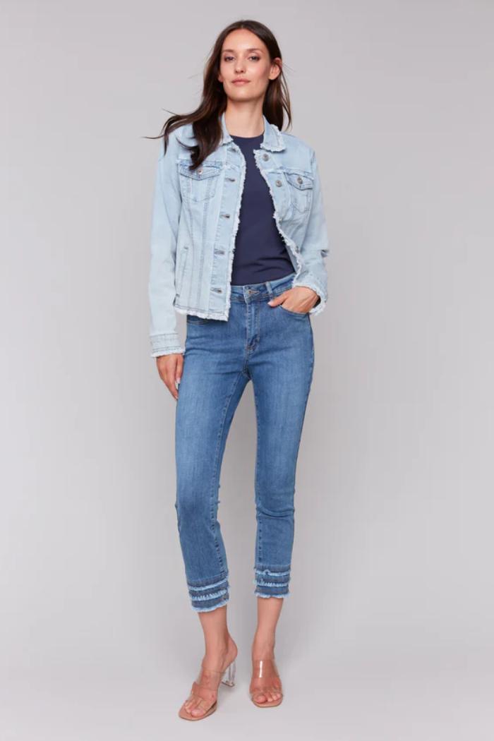 Frayed Edge Stretch Denim Jacket Product Image