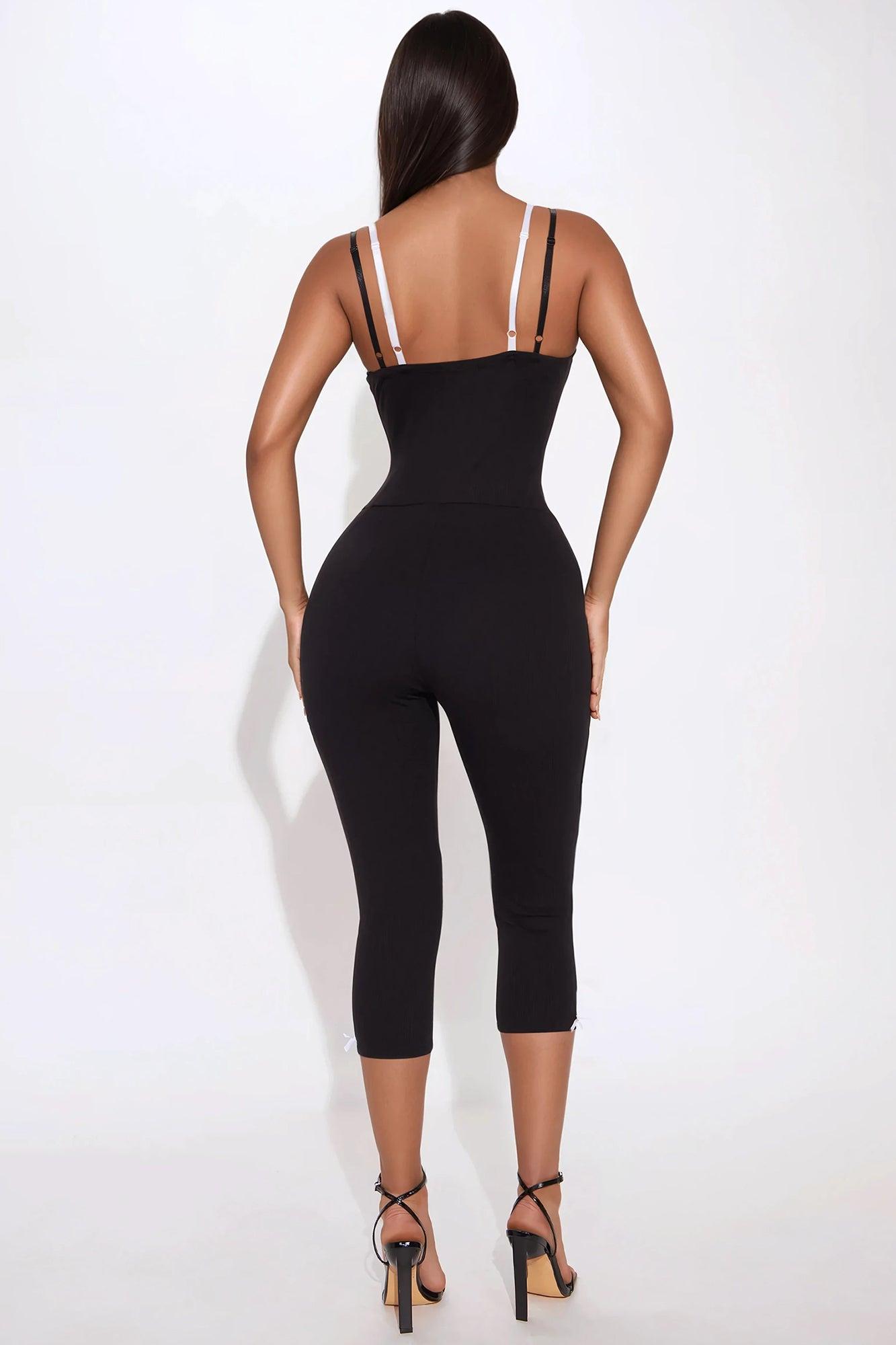 Lenora Ribbed Capri Jumpsuit - Black Product Image