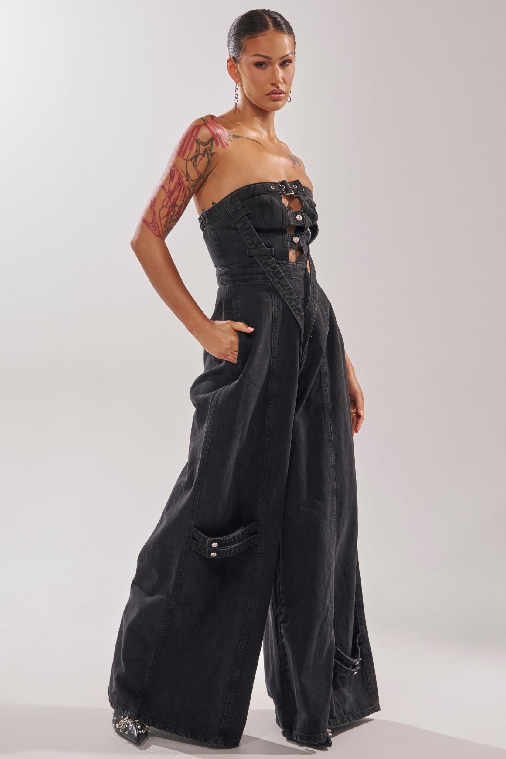 SO YESTERDAY WIDE LEG DENIM JUMPSUIT Product Image