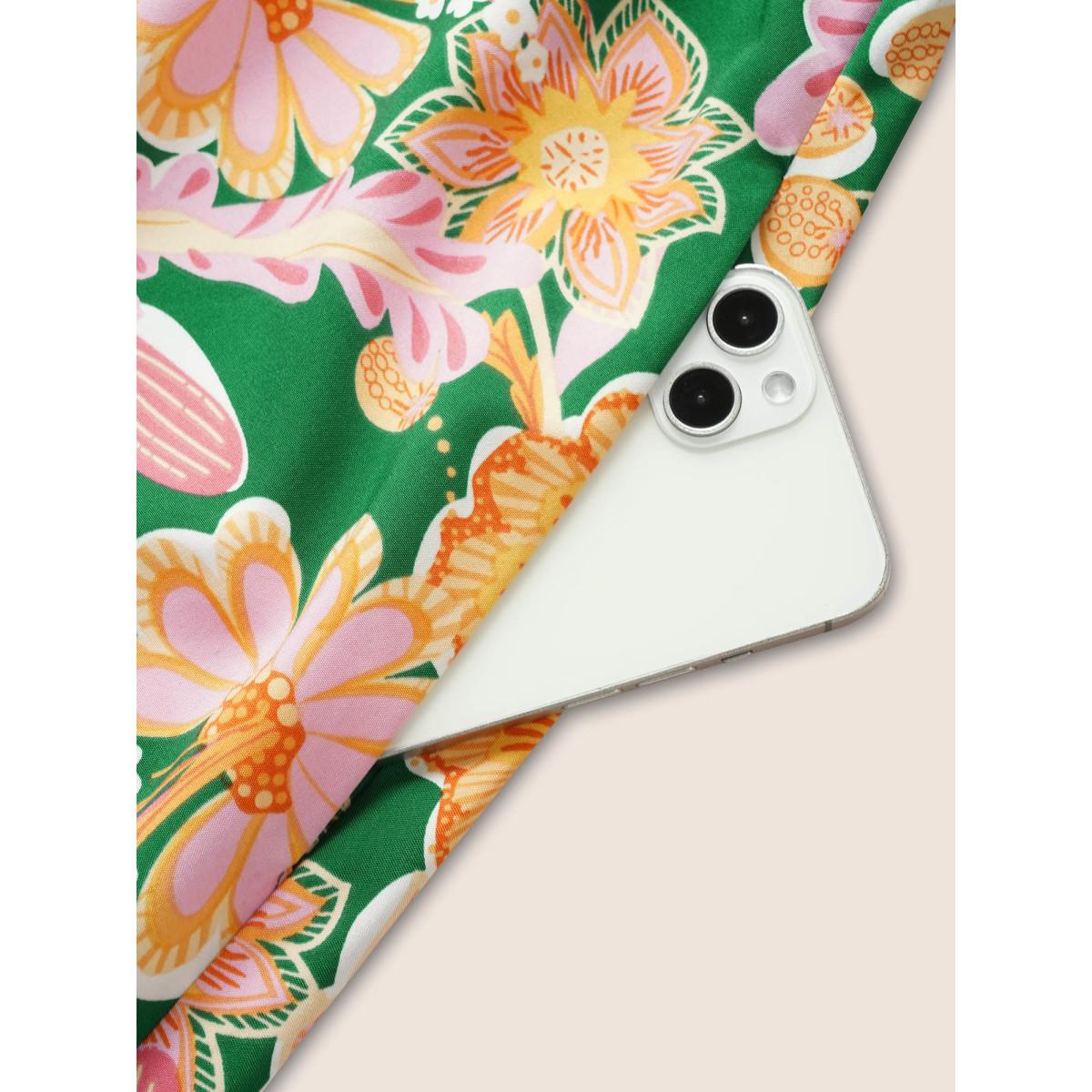 Plus Size Floral Shirred Off Shoulder Flutter Sleeve Dress Green Women Resort Shirred One-shoulder neck Short sleeve Curvy BloomChic 14-16/1X Product Image