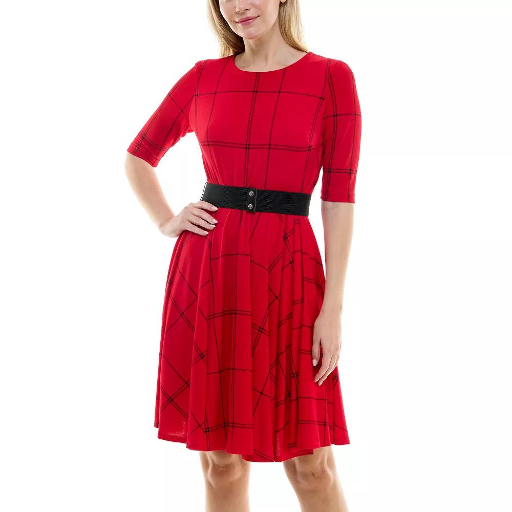Women's Maison Tara Plaid Knit Fit & Flair Dress,  Product Image