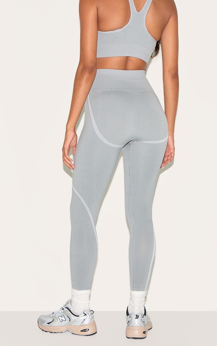  Grey Ribbed Seamless High Waisted Leggings Product Image