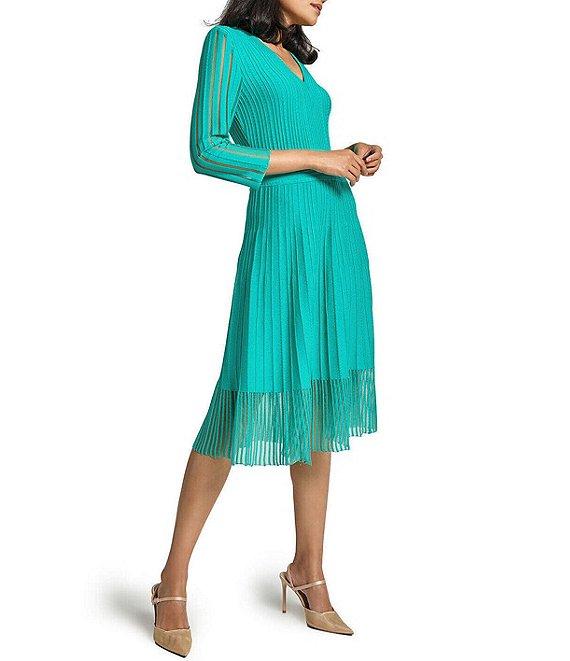Ming Wang Soft Textured Knit V-Neck Bracelet Sleeve Midi Dress Product Image