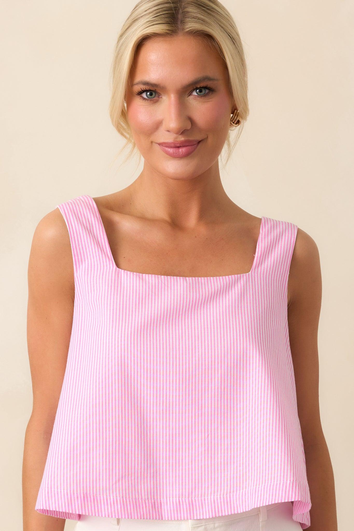 Lola Peony Pink Stripe Cotton Crop Top Product Image