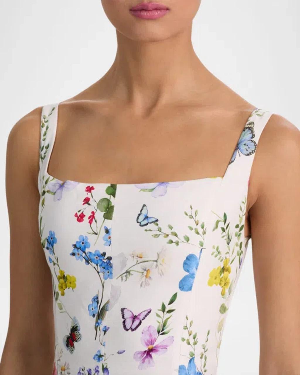 ALICE AND OLIVIA Polly Seamed Drop Waist Flared Ankle Length Dress In White Product Image