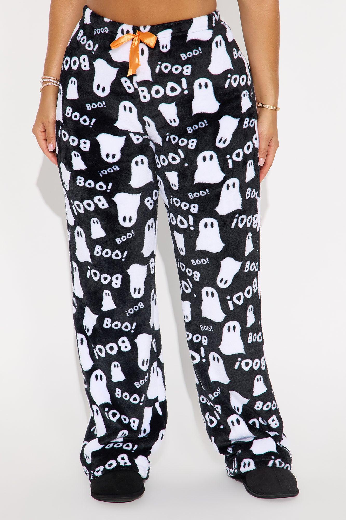 Queen Of Ghosting Halloween Plush PJ Pant - Black/White Female Product Image