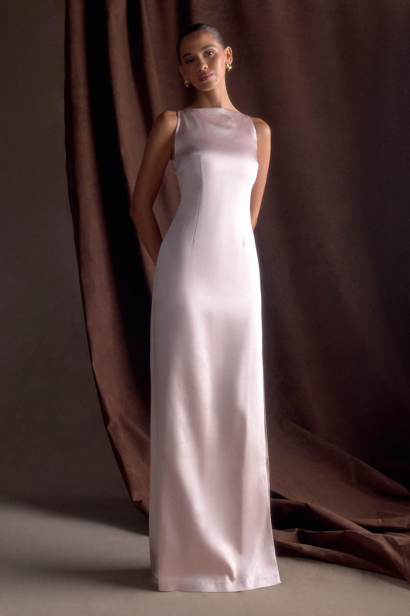 Violet Sleeveless Satin Maxi Dress - Soft Pink Product Image