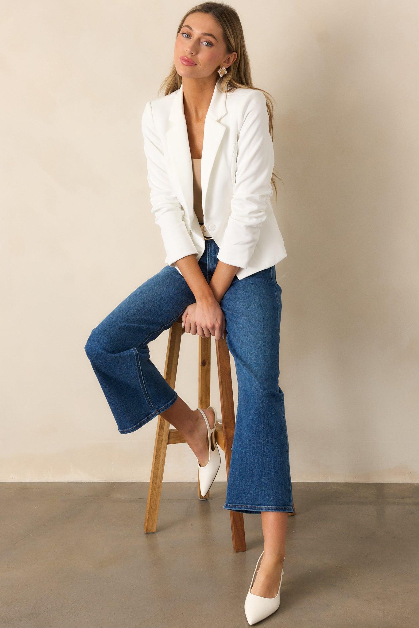 Into The Clouds Dark Wash Cropped Wide Leg Jeans Product Image