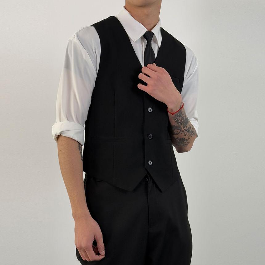 V-Neck Single-Breasted Plain Vest Product Image