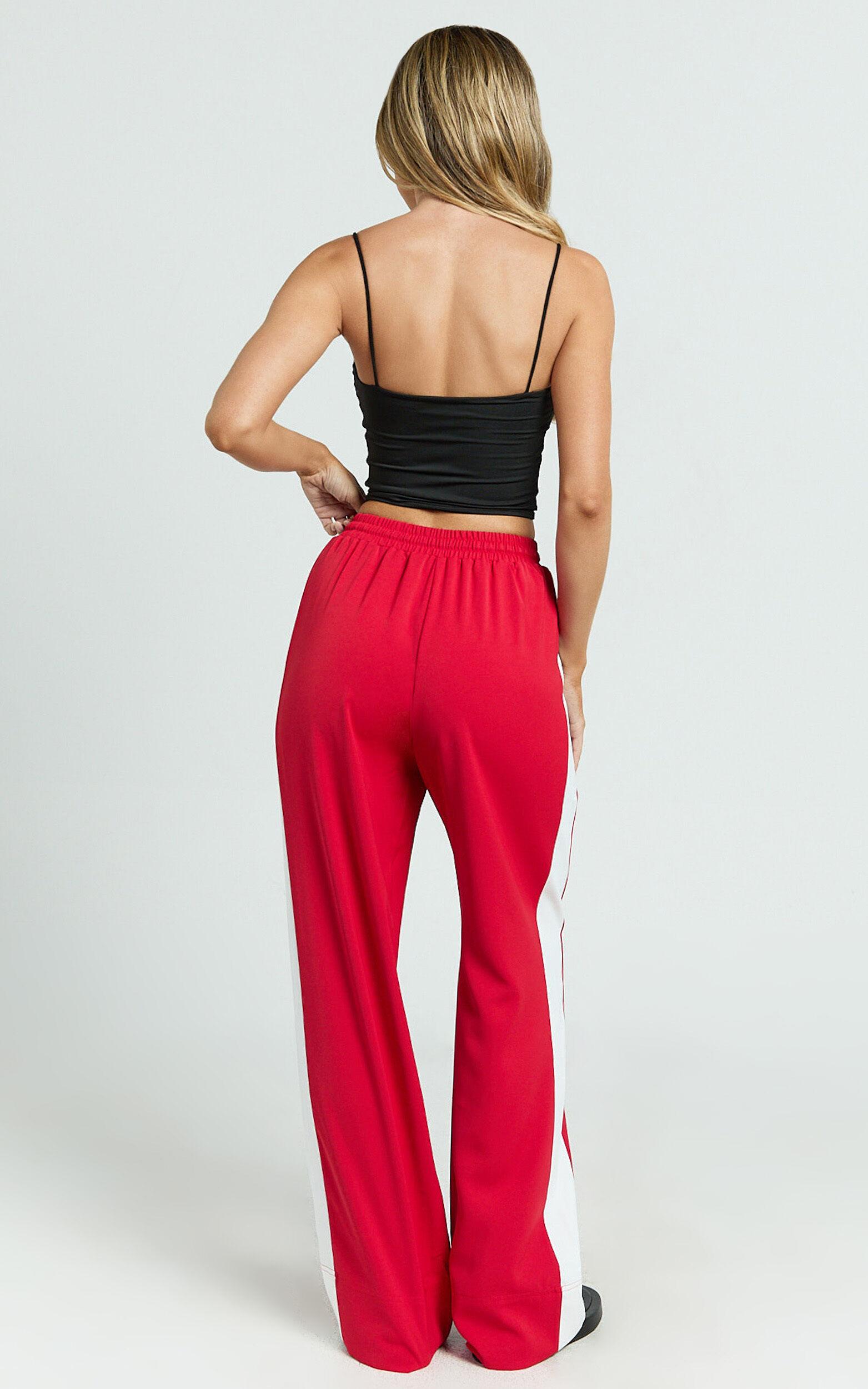 Davi Pants - Drawstring Waist Contrast Panel Tailored Pants in Red Product Image