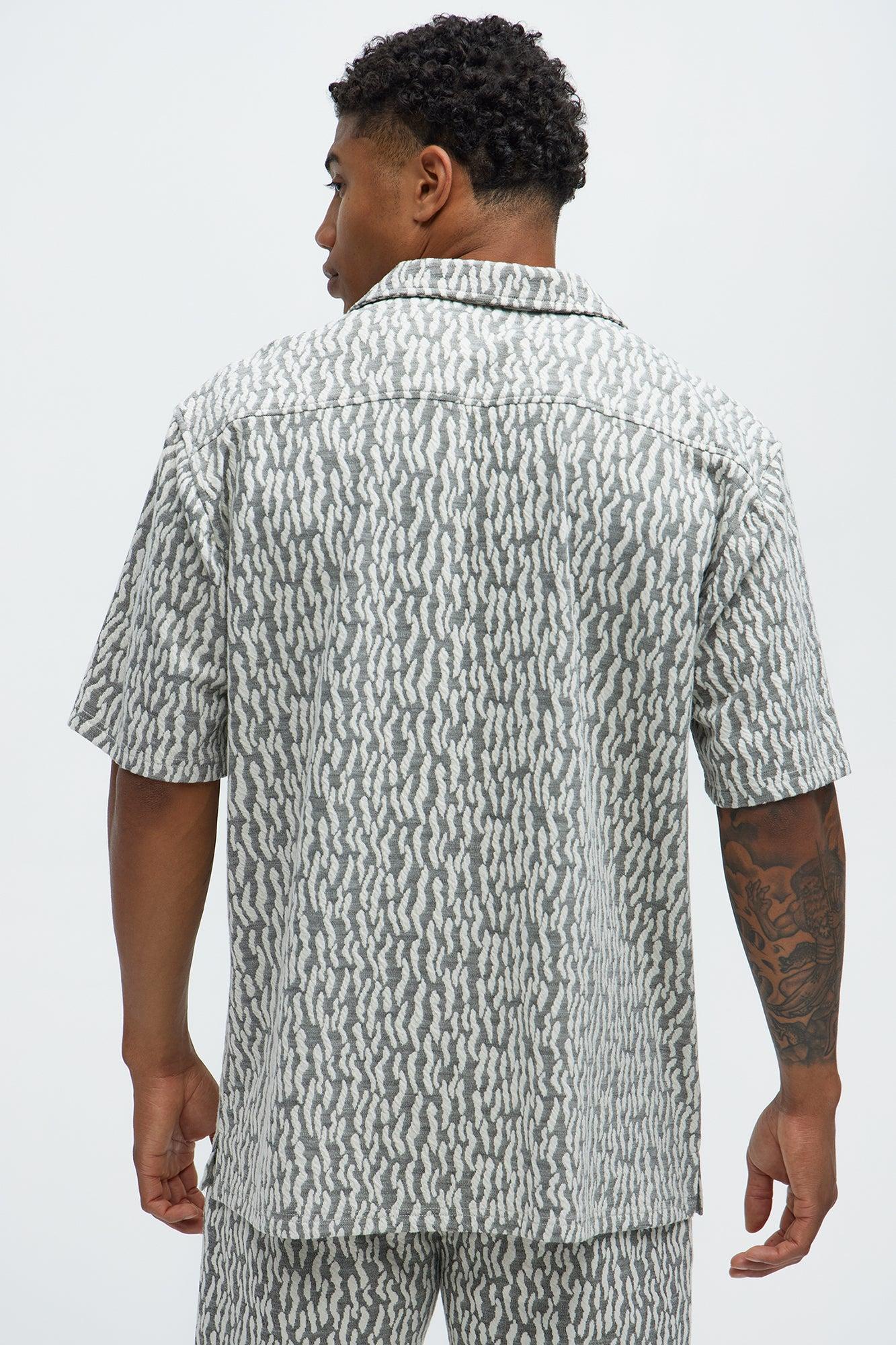 Havana Jacquard Short Sleeve Button Up Shirt - Grey Product Image