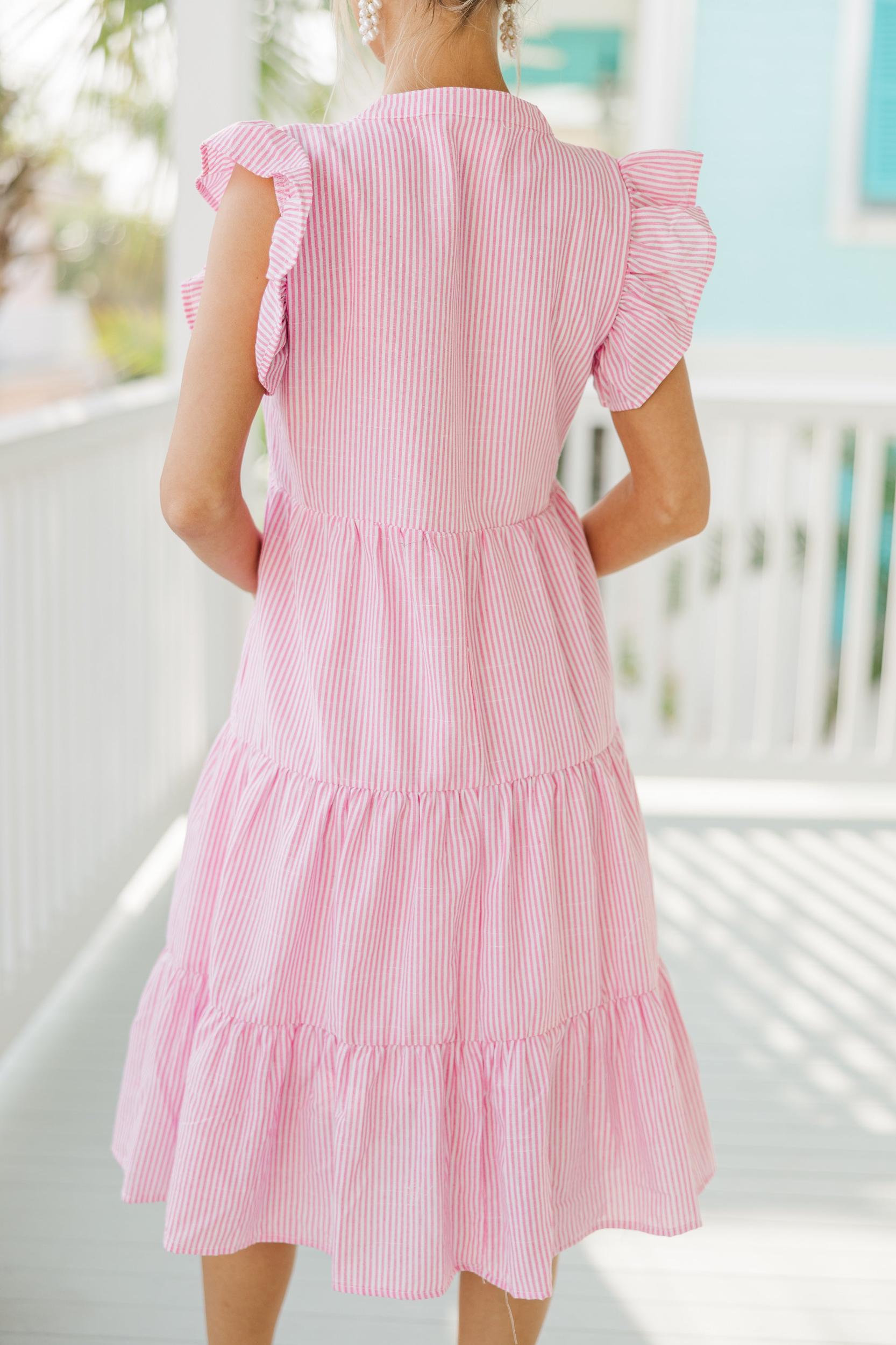 Make It Your Own Light Pink Striped Tiered Dress Female Product Image