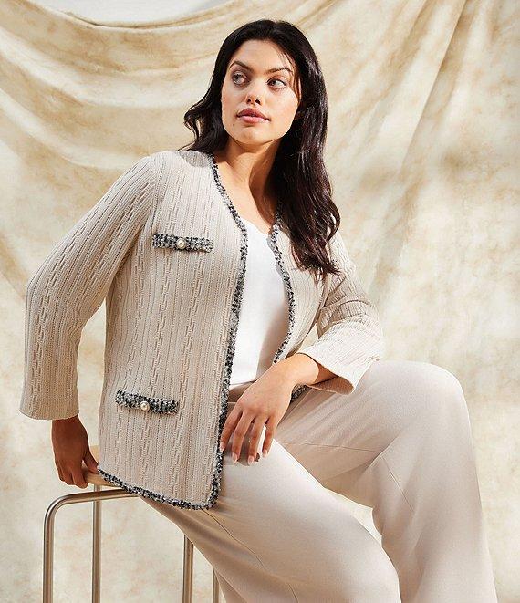 Ming Wang Plus Size Deco Stretch Crepe Back Slit Hem Pants Product Image