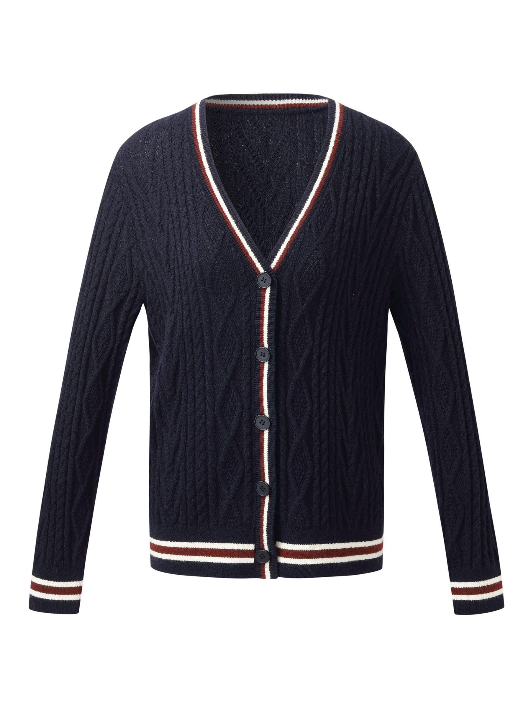 Wool Blend Contrast Trim Women Cardigan Product Image
