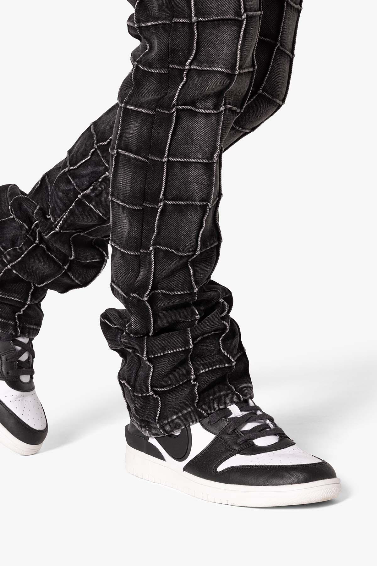 B665 Pleated Square Flare Denim - Black Product Image