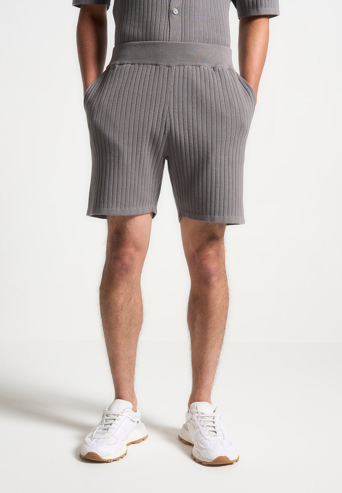 Ribbed Knit Shorts - Grey Male Product Image
