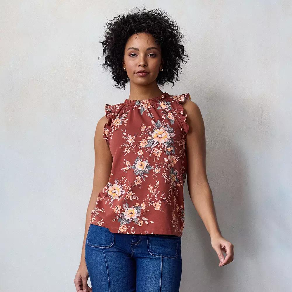 Women's LC Lauren Conrad Ruffle Sleeve Crewneck Tank Top, Size: Small, Red Genevieve Garden Product Image