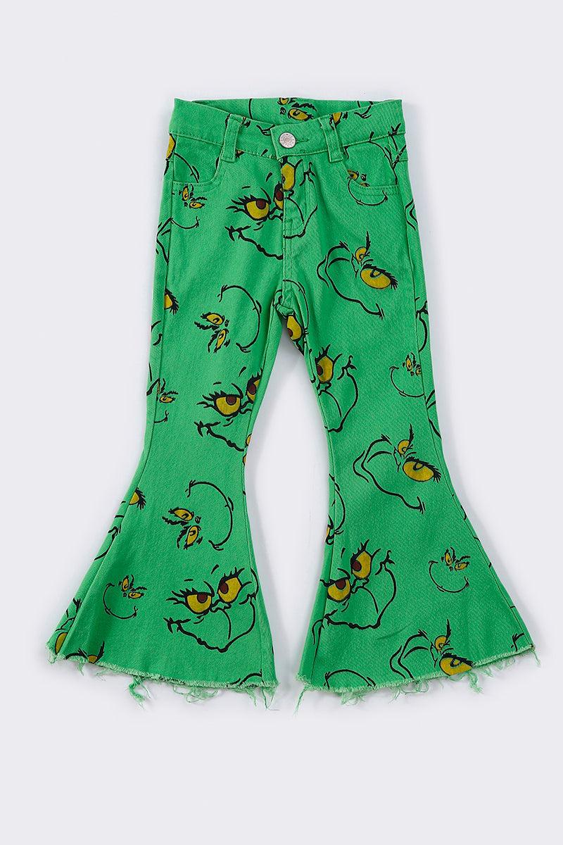 Green grinch print denim jeans Product Image