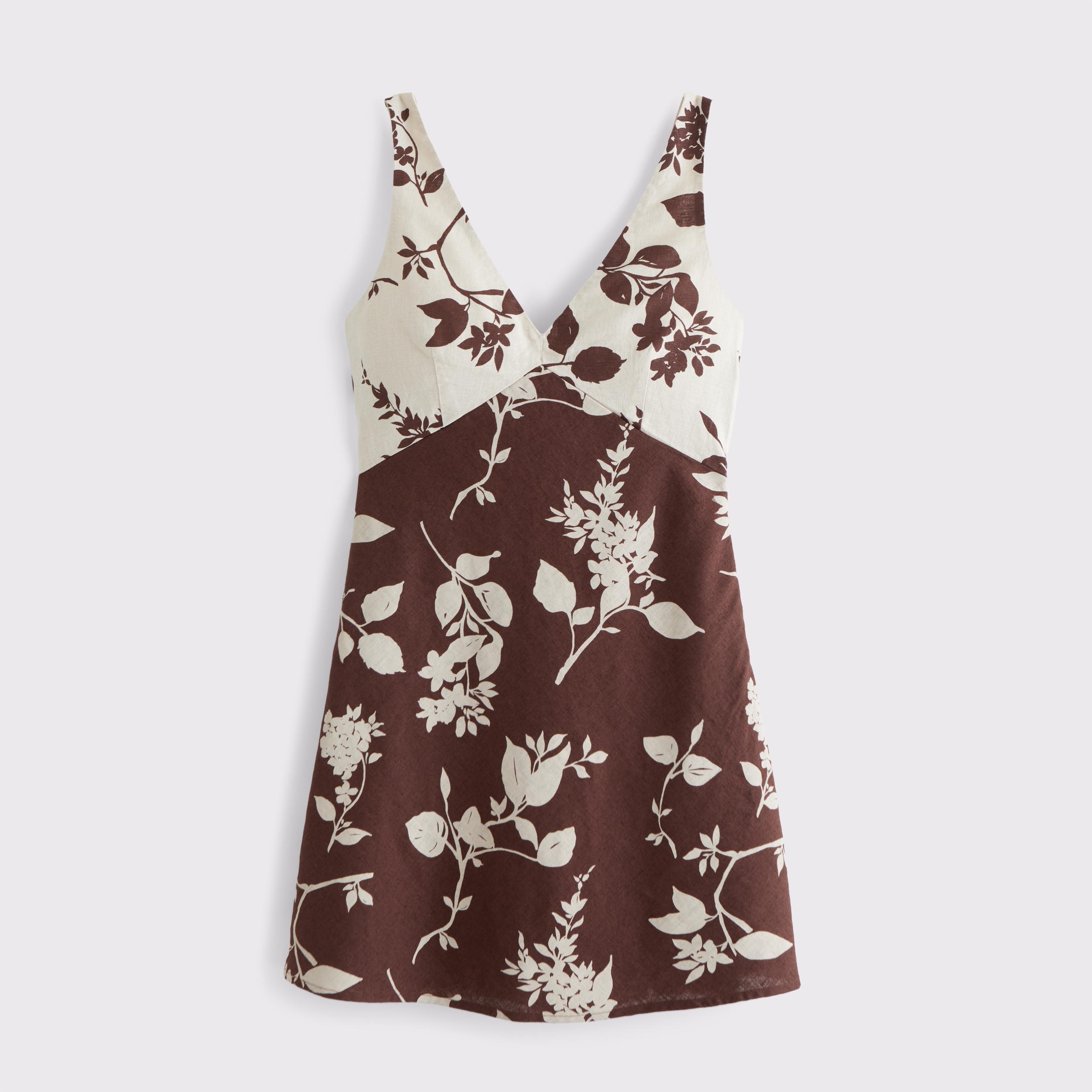 V-Neck Linen-Blend Mini Dress Product Image