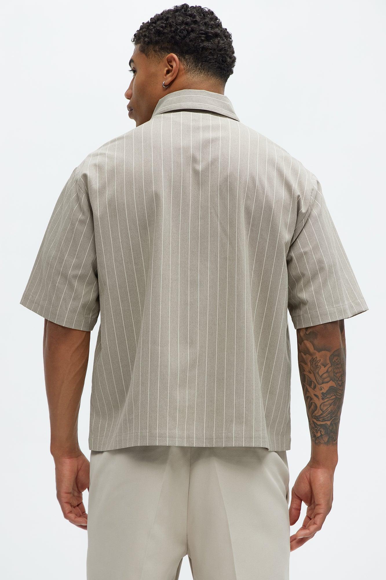 Cropped Elmer Striped Button Up Shirt - Brown Product Image