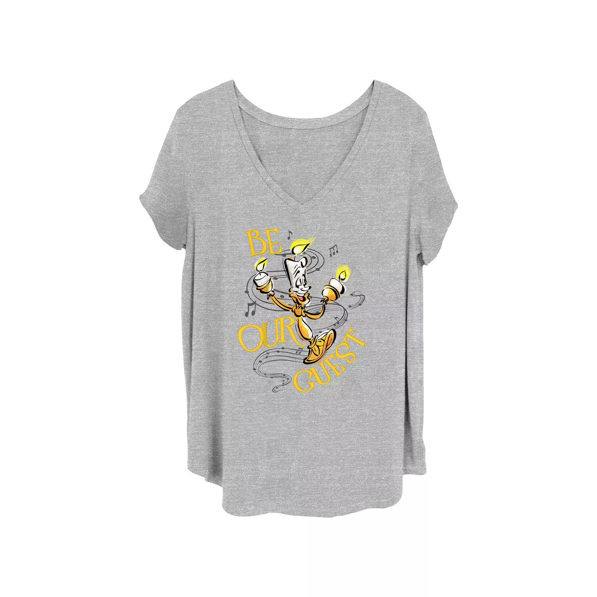 Disney's 100th Anniversary Women's Lumiere Be Our Guest V-Neck Tee, Girl's,  Product Image