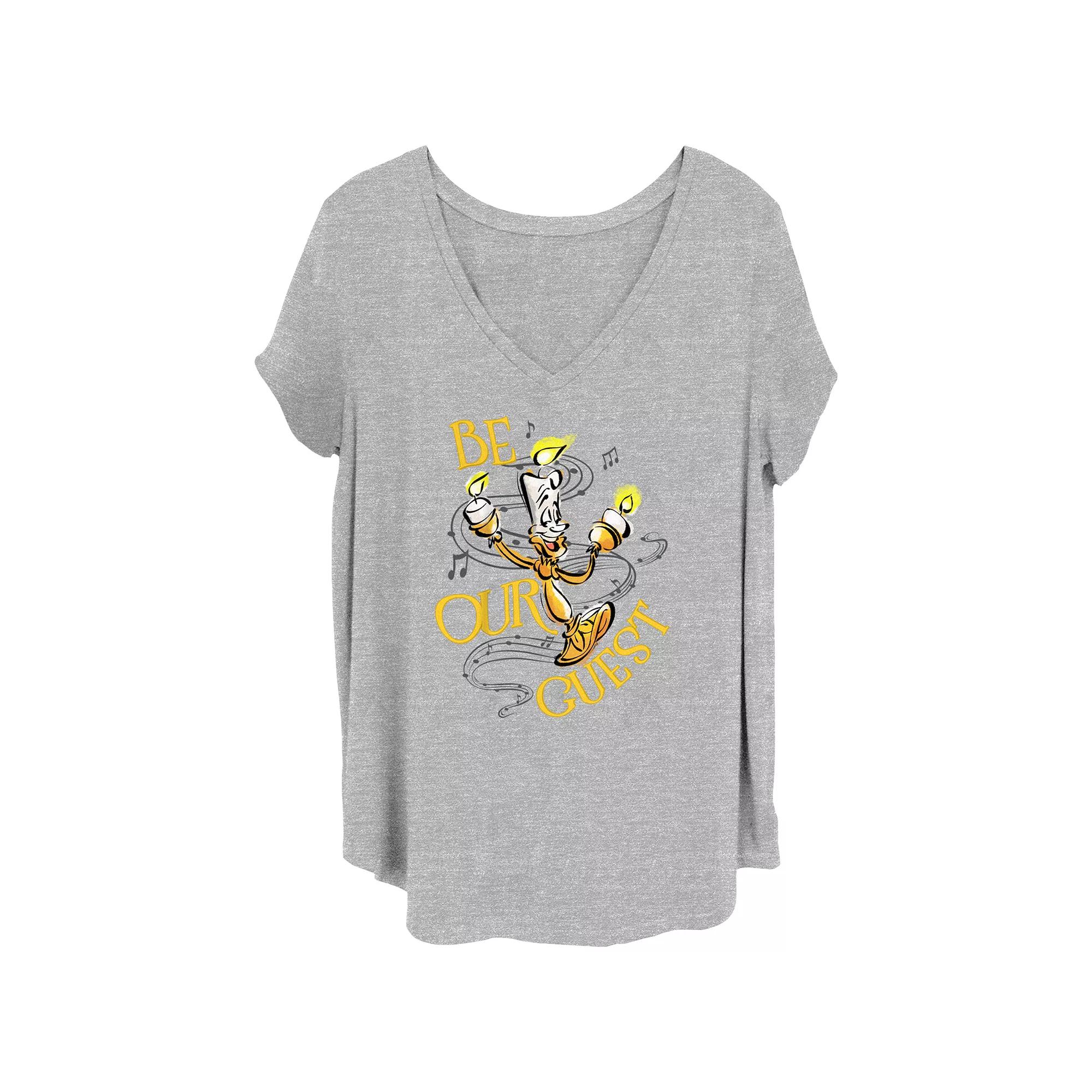 Disney's 100th Anniversary Women's Lumiere Be Our Guest V-Neck Tee, Girl's,  Product Image