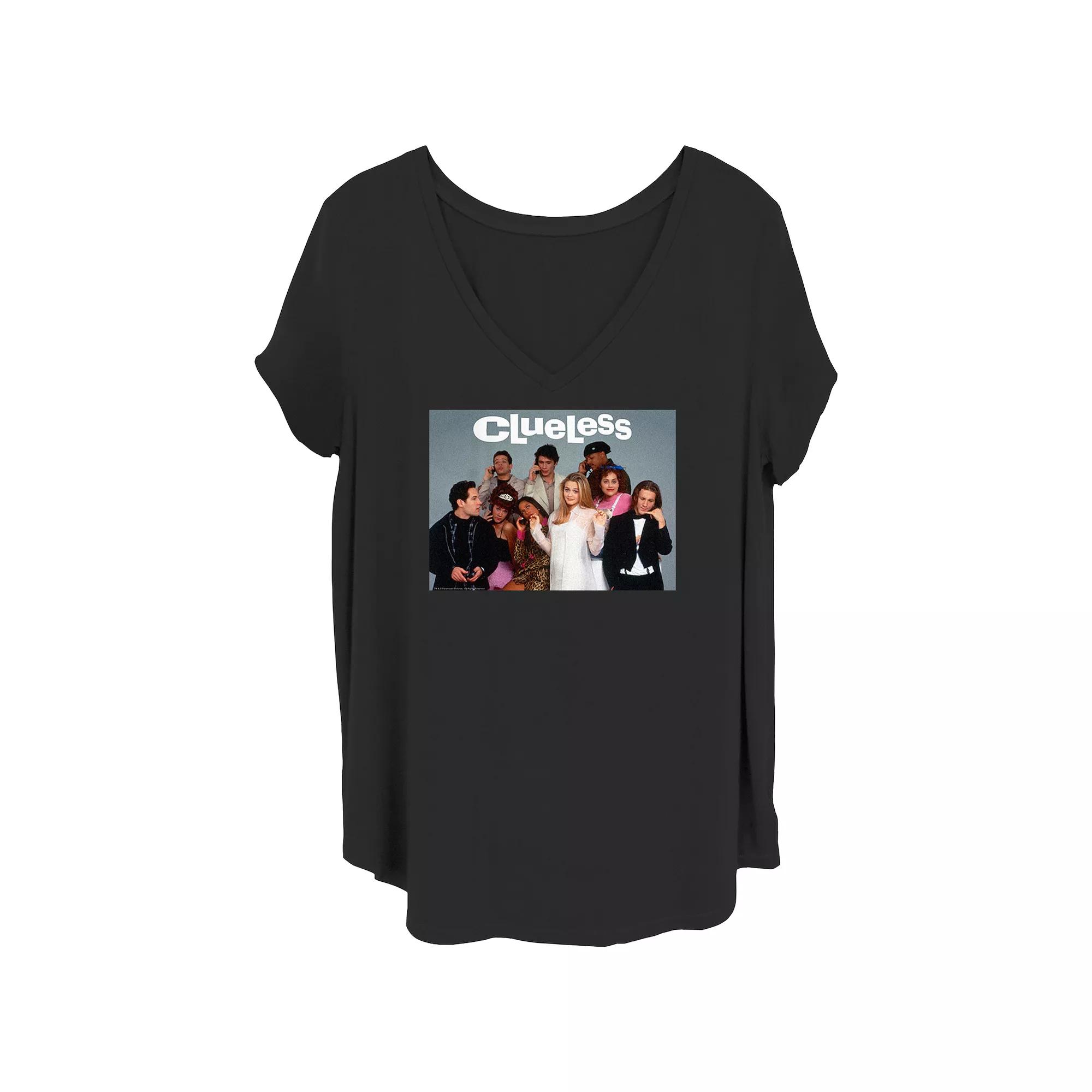 Juniors' Plus Clueless Cast Group V-Neck Graphic Tee, Women's, Size: 1XL, Black Product Image