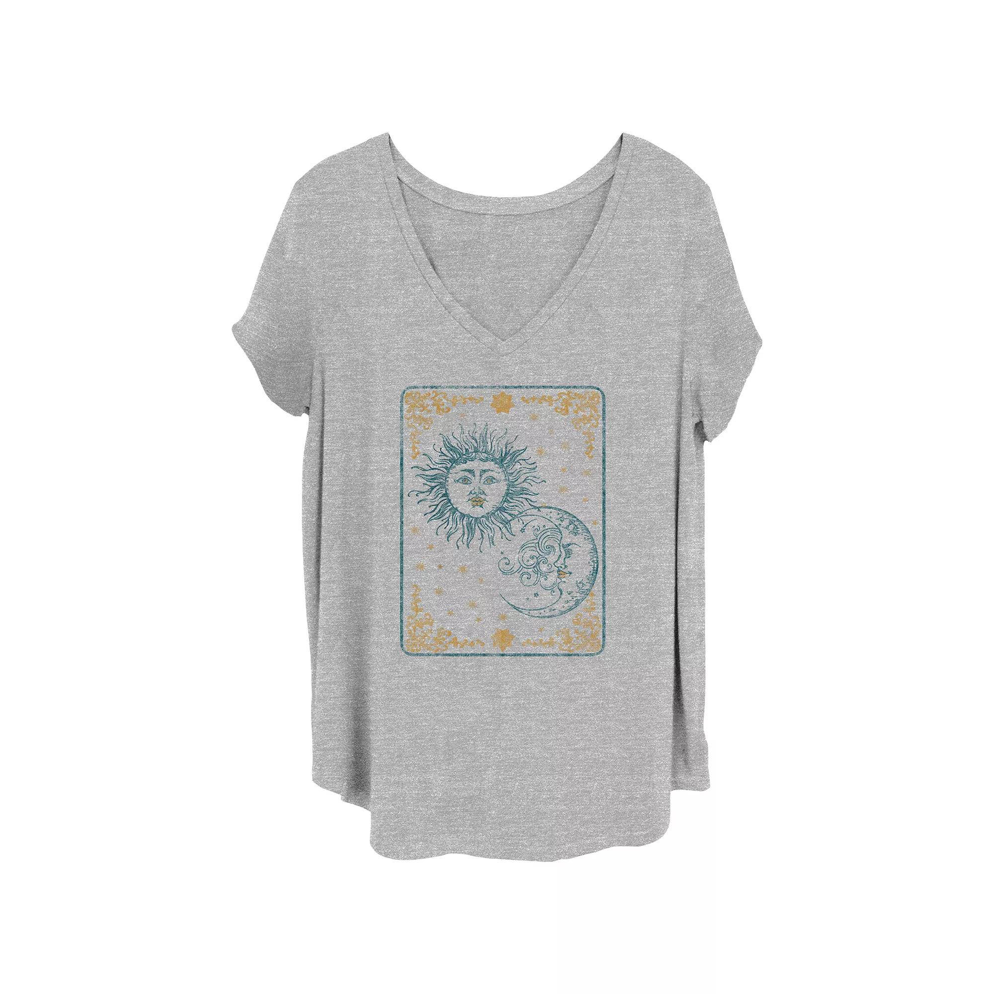 Juniors' Plus Sun And Moon Card Vintage V-Neck Graphic Tee, Women's,  Product Image