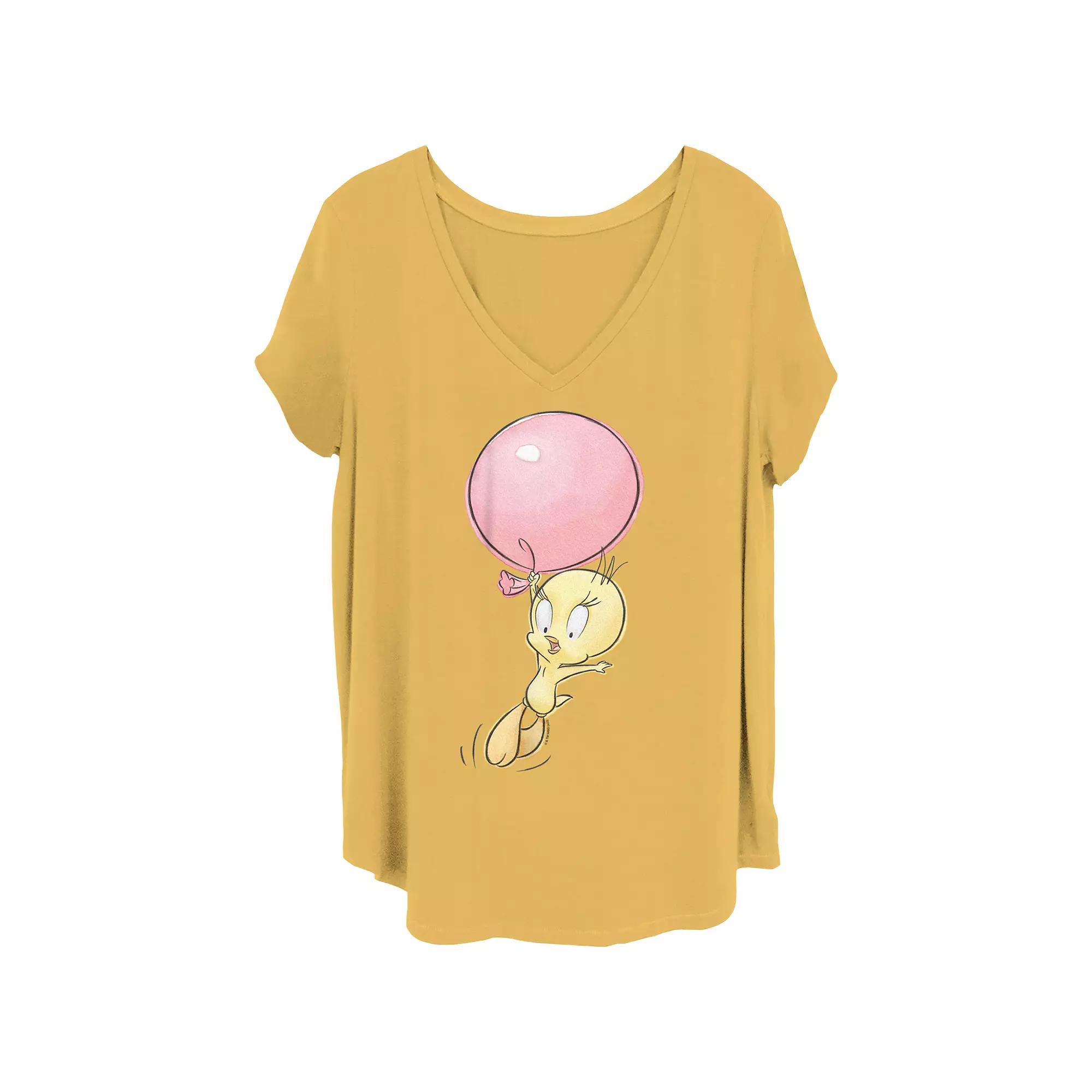 Juniors' Plus Size Looney Tunes Tweety Flying Ballon Graphic Tee, Women's, Size: 3XL, Brown Product Image