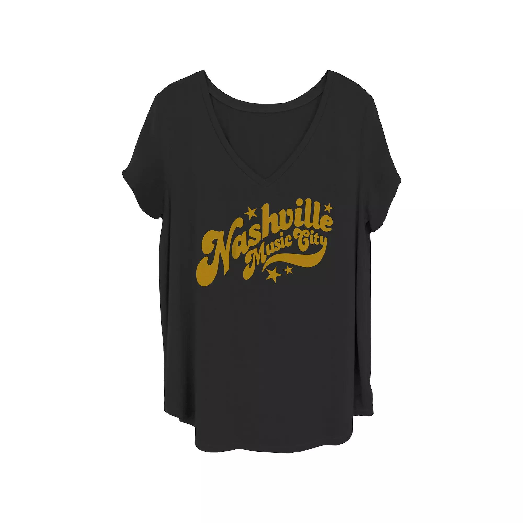 Juniors' Plus Nashville Music City V-Neck Graphic Tee, Women's,  Product Image