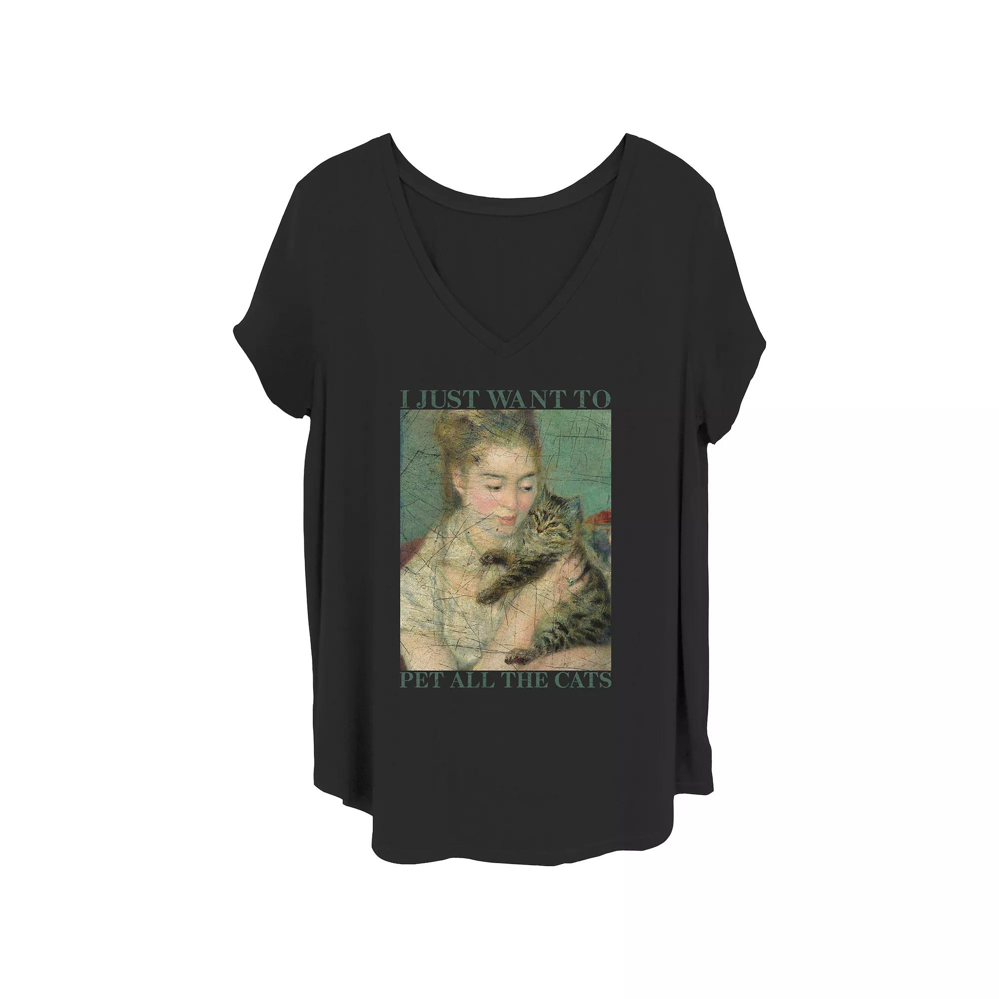 Juniors' Plus I Just Want To Pet All The Cats V-Neck Graphic Tee, Women's,  Product Image