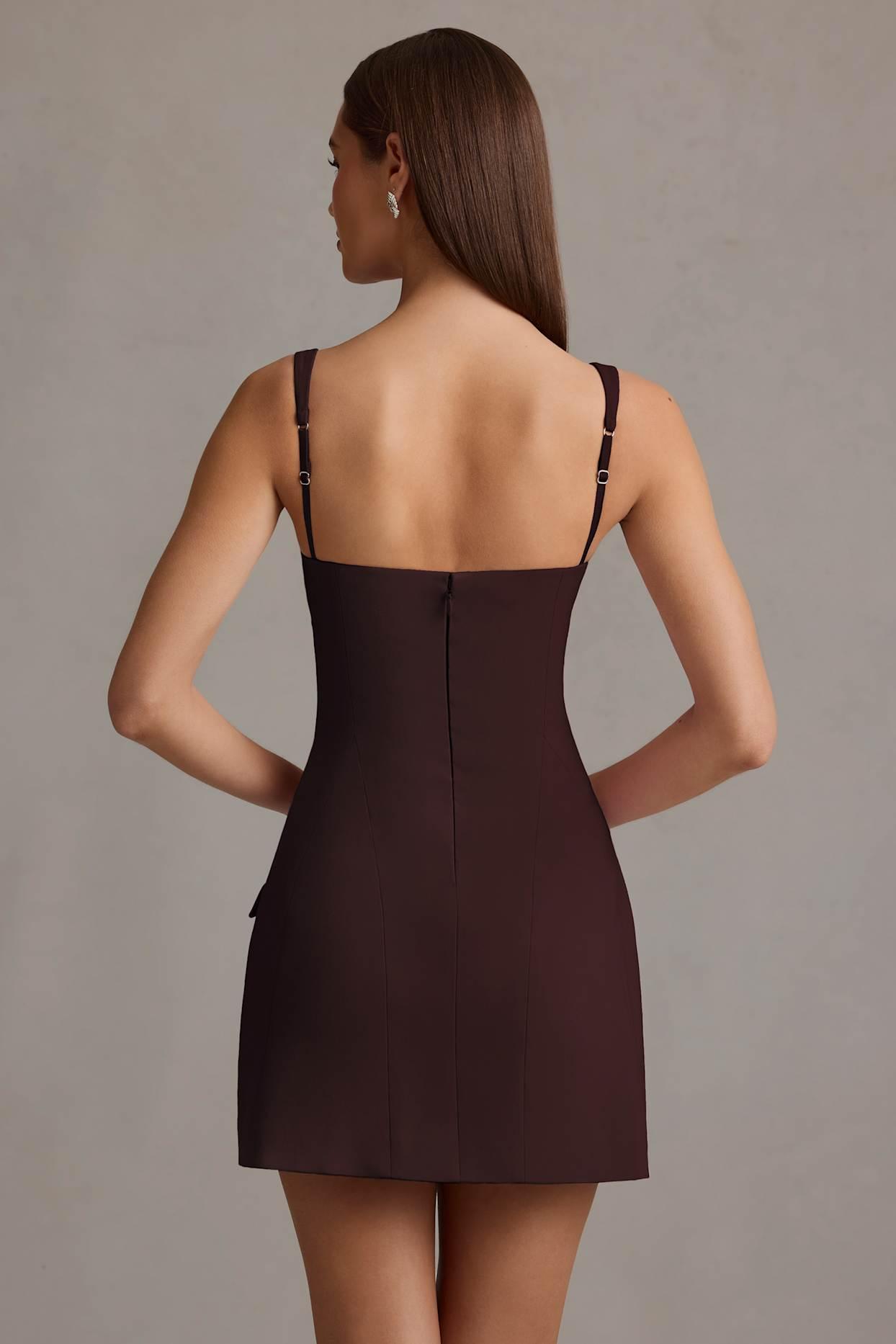 Cut-Out Structured A-Line Mini Dress in Chocolate Brown Product Image