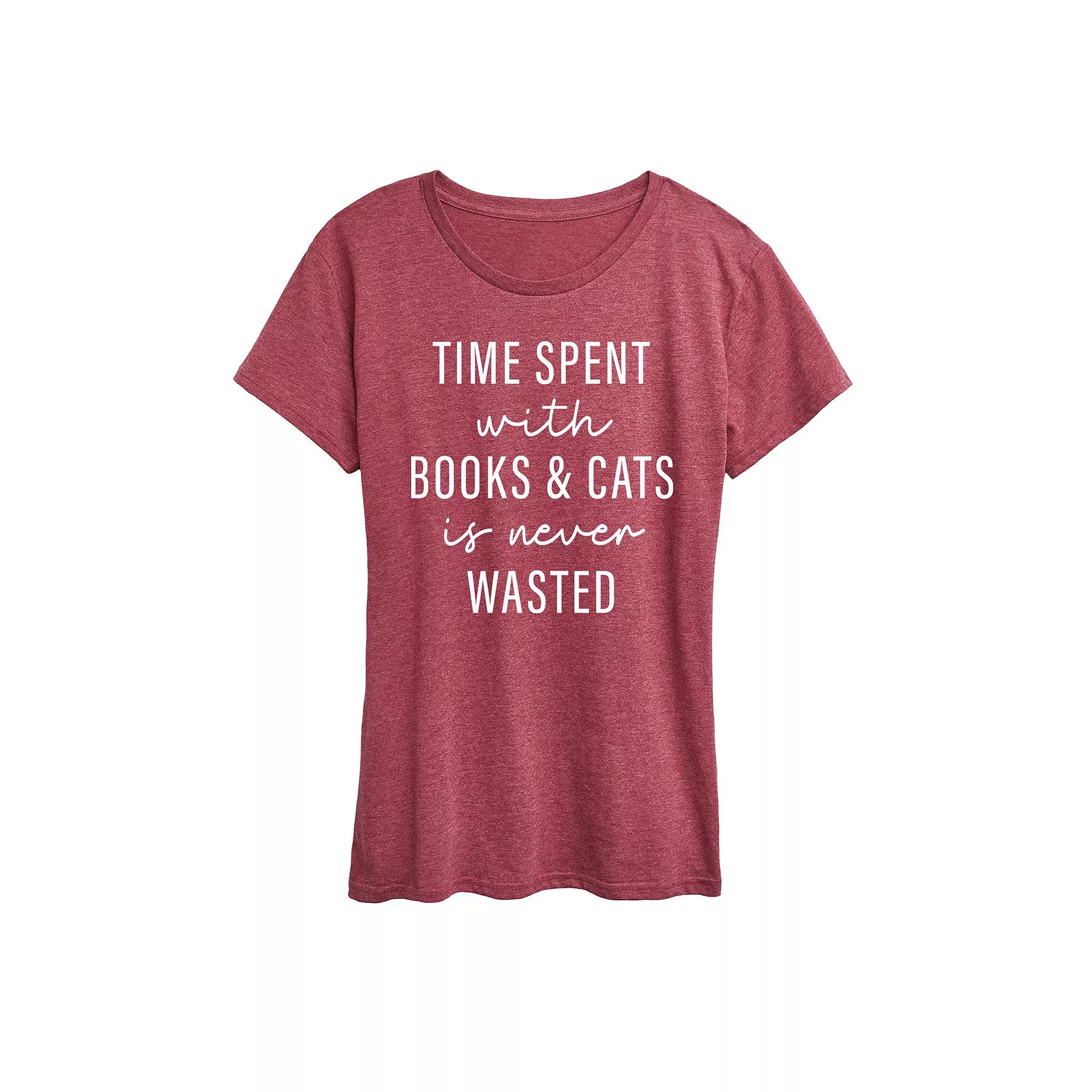 Women's Time Spent With Books Cats Graphic Tee,  Product Image