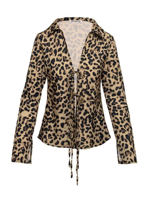 Toriah Long Sleeve Tie Up Top Leopard Product Image