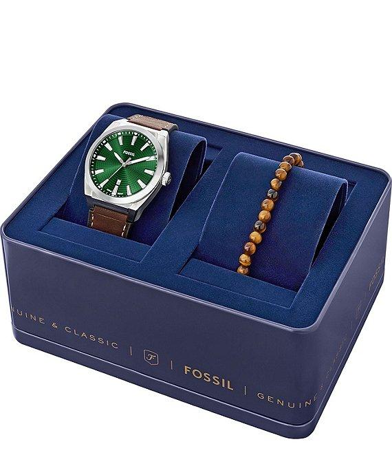 Fossil Men's Everett Three-Hand Brown Leather Strap Watch and Bracelet Set Product Image