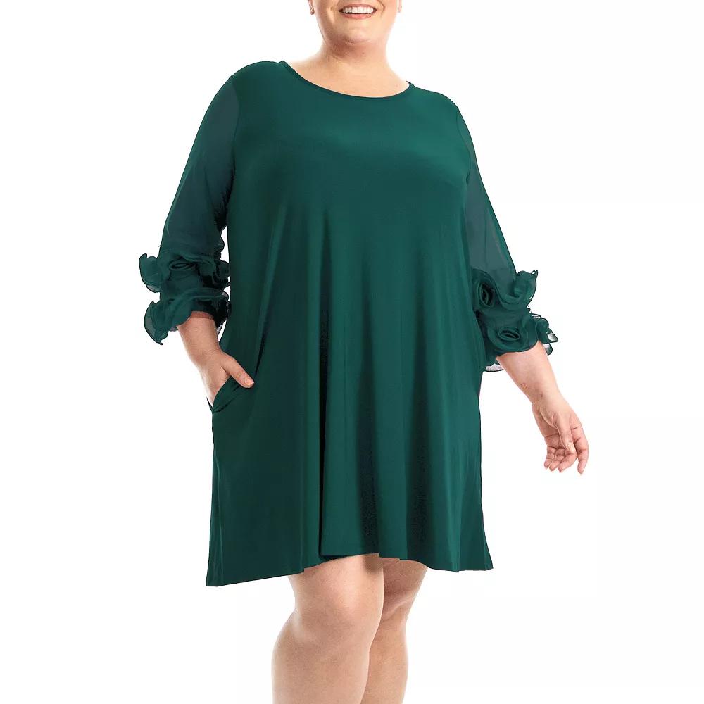 Plus Size Nina Leonard Mesh Ruffle Dress, Women's, Size: 1XL, Rich Green Product Image