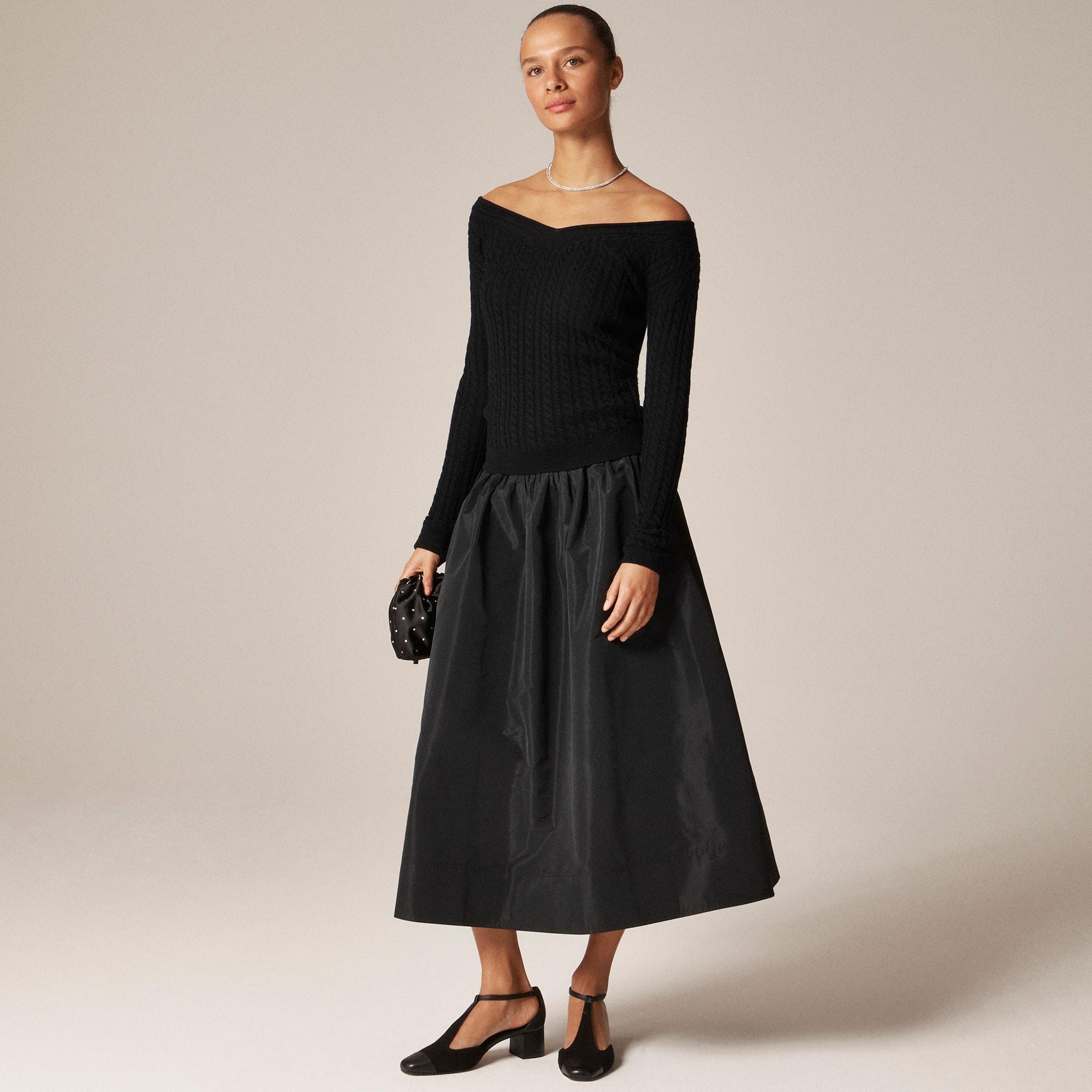 Cable-knit wide V-neck sweater in merino wool Product Image