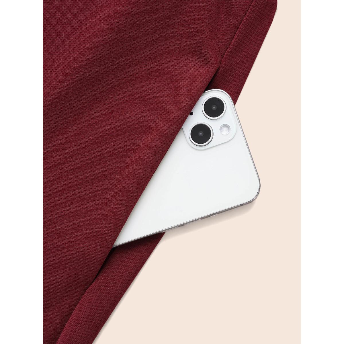 Plus Size Contrast Patchwork Metal Detail Dress Burgundy Women Elegant Contrast Round Neck Long Sleeve Curvy BloomChic 22-24/3X Product Image