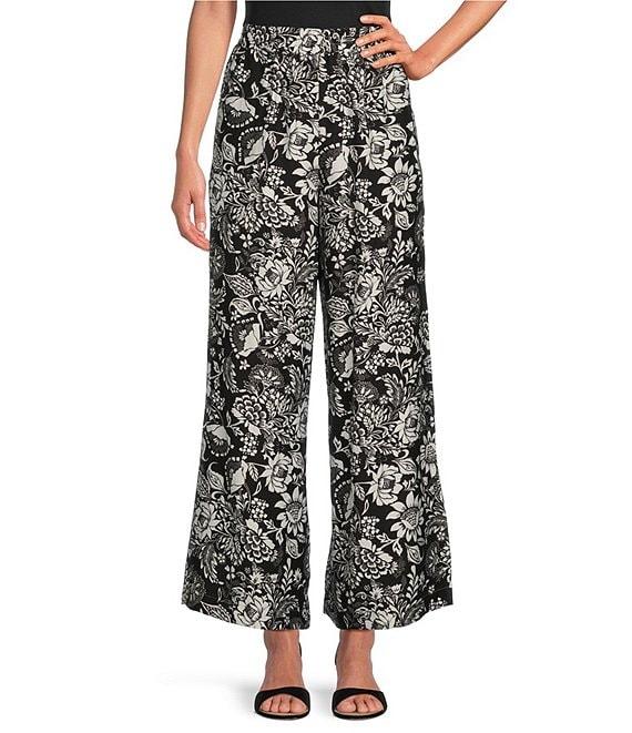 Calessa Garden Floral Print Wide Leg Pull-On Pants Product Image