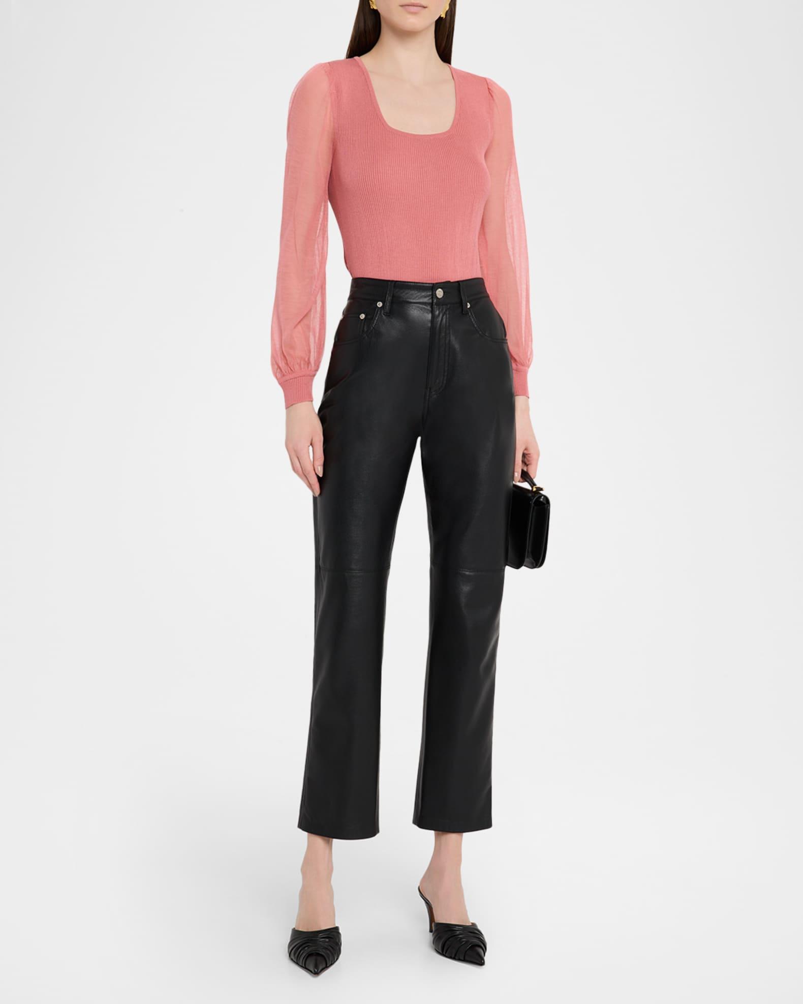 Sheer-Sleeve Ribbed Knit Top Product Image