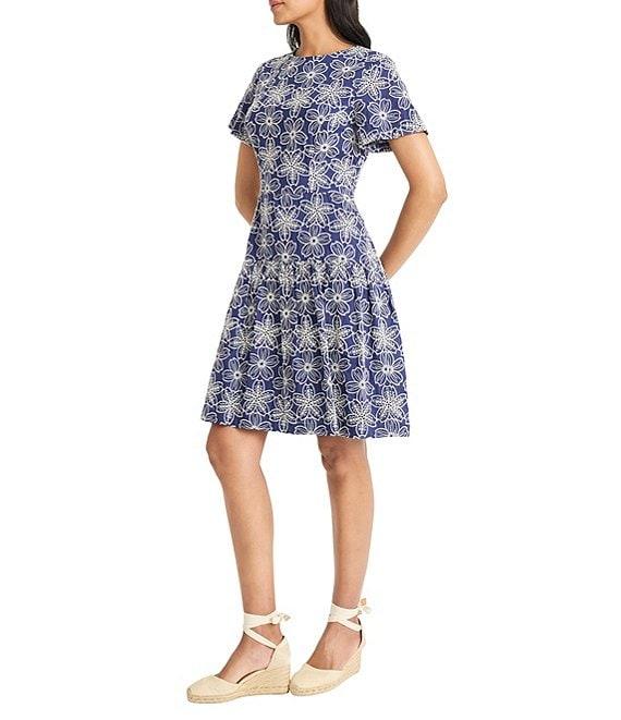 Maggy London Floral Print Crew Neck Short Sleeve A-Line Dress Product Image