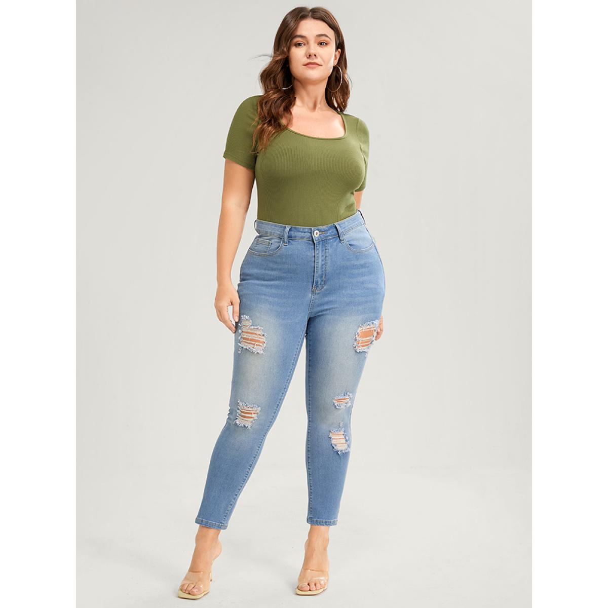 Plus Size Skinny Very Stretchy High Rise Light Wash Sculpt Waist Jeans Women LightBlue Casual Plain Plain High stretch Pocket Jeans BloomChic 28/5X Product Image