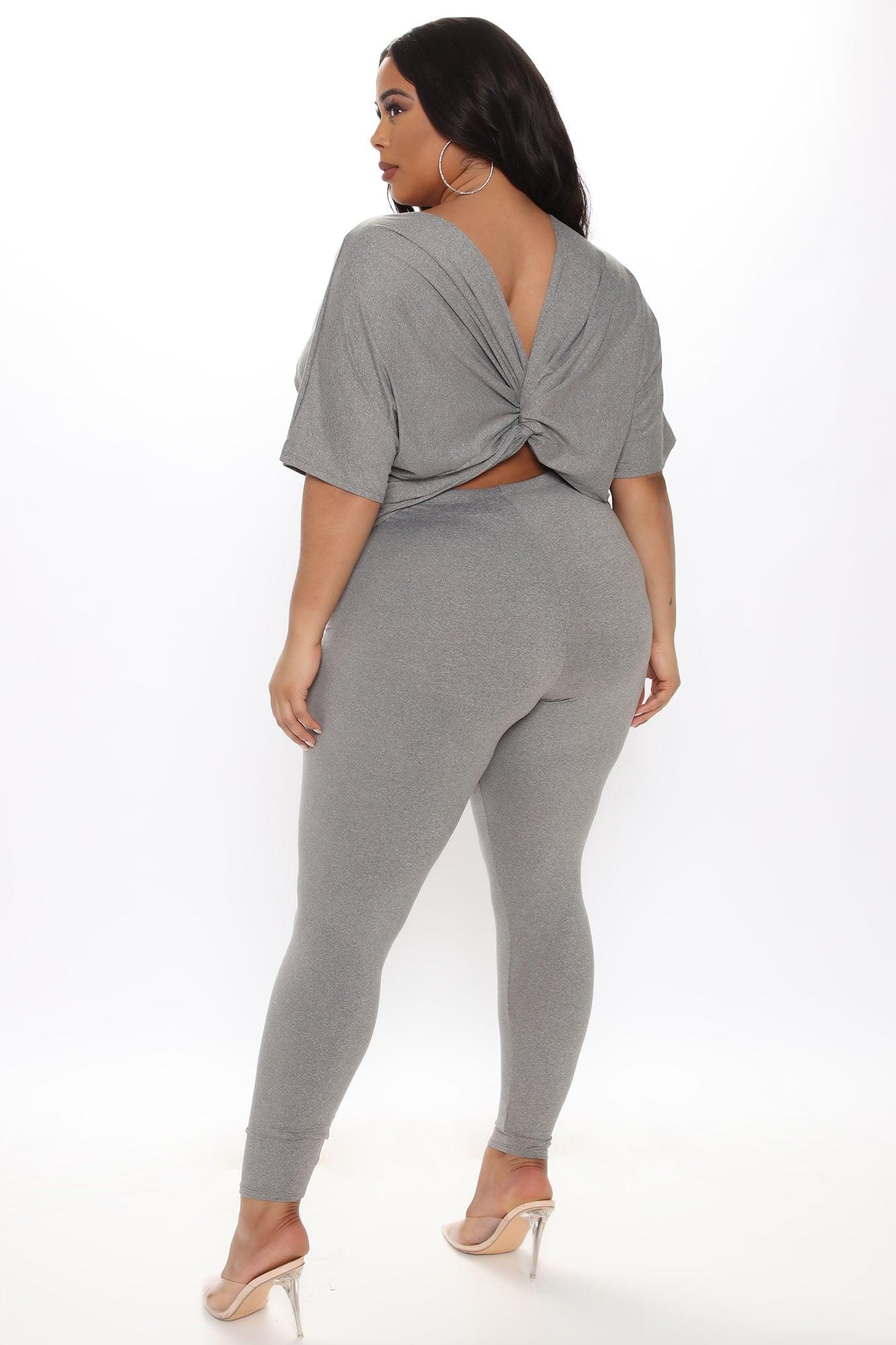 Don't Get This Twisted Short Sleeve Pant Set - Heather Grey Product Image