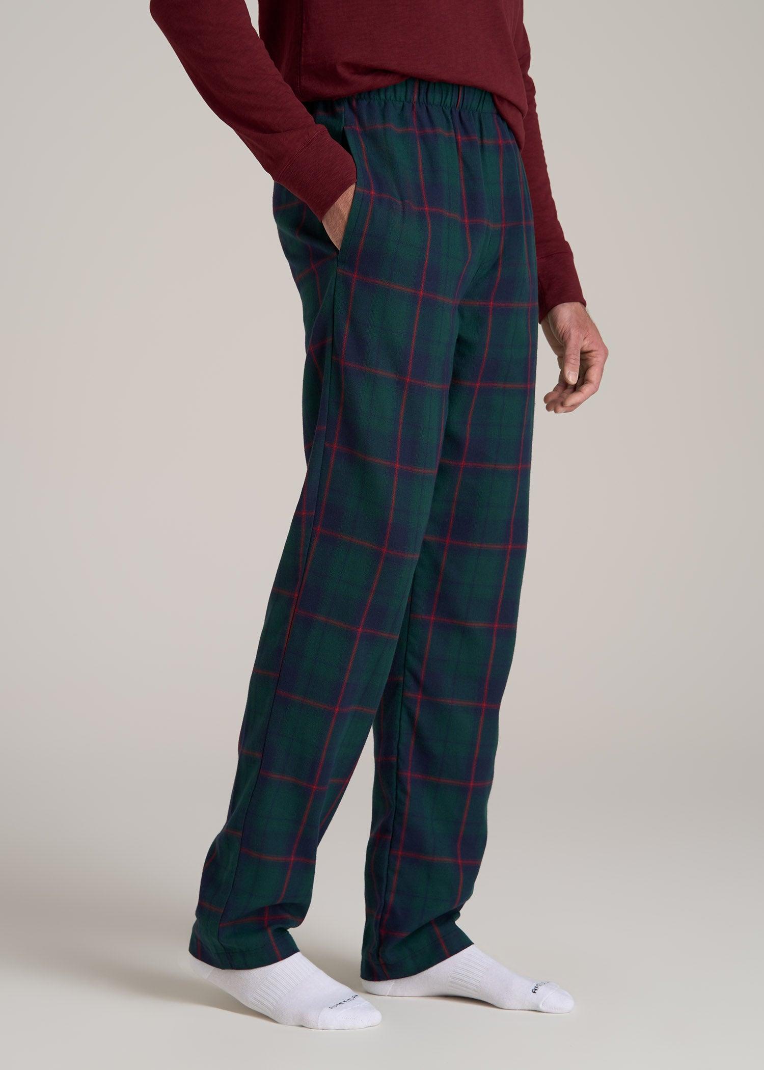 Plaid Pajama Pants for Tall Men in Green and Red Tartan Male Product Image